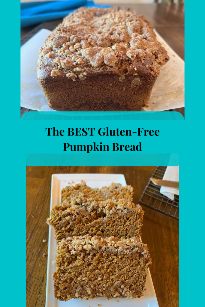 This gluten-free pumpkin bread recipe is wonderfully spiced and deliciously moist with the perfect crunchy streusel topping!